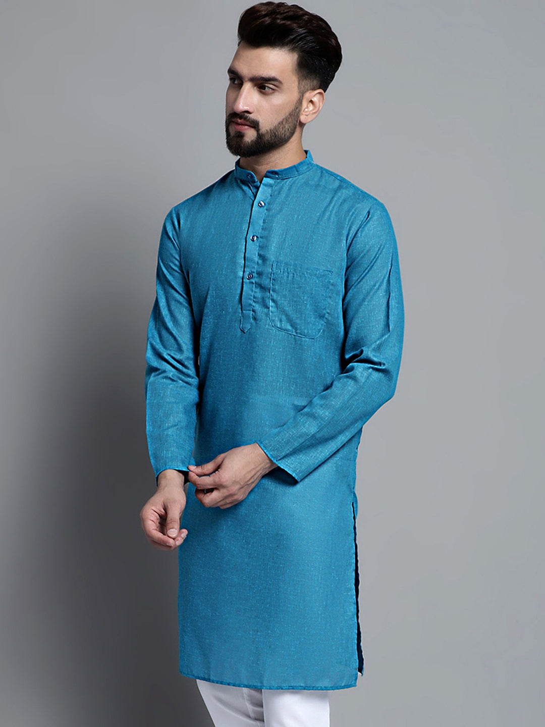 Jompers Men's Solid Pure Cotton Kurta Only - Peacock - Distacart