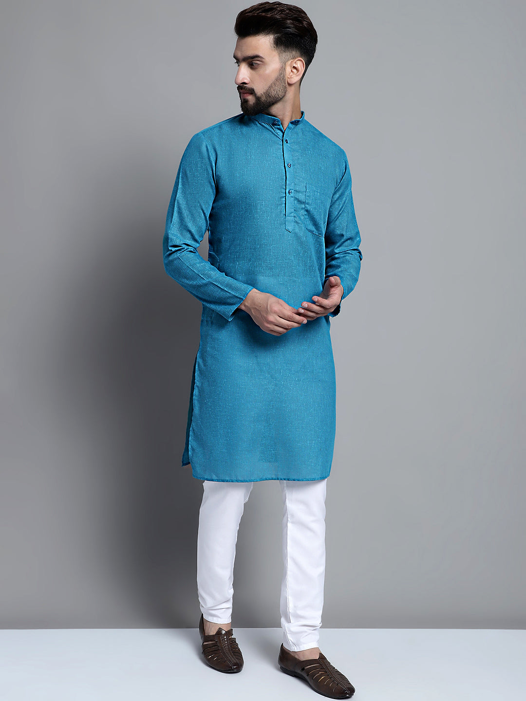 Jompers Men's Solid Pure Cotton Kurta Only - Peacock - Distacart