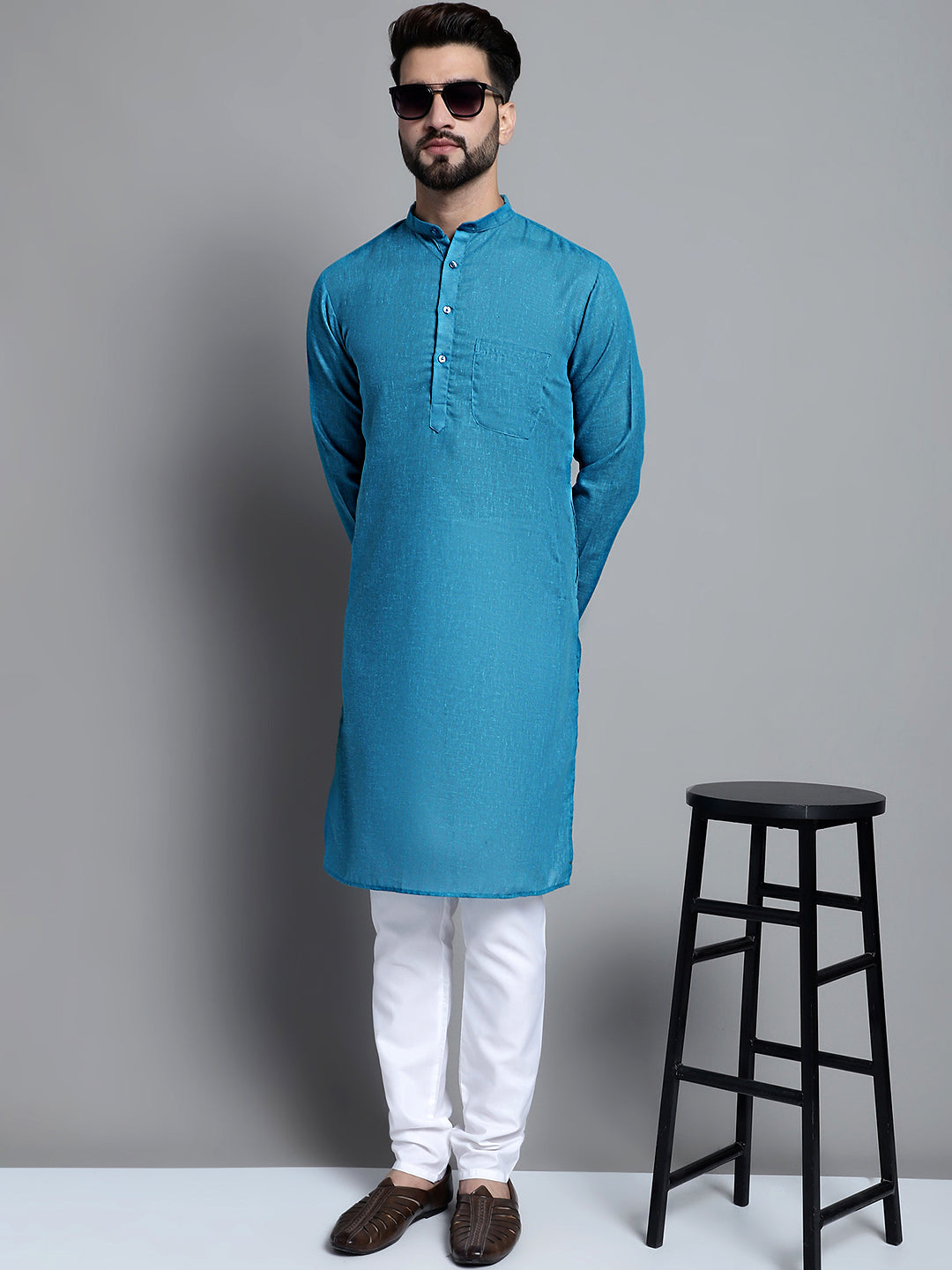 Jompers Men's Solid Pure Cotton Kurta Only - Peacock - Distacart