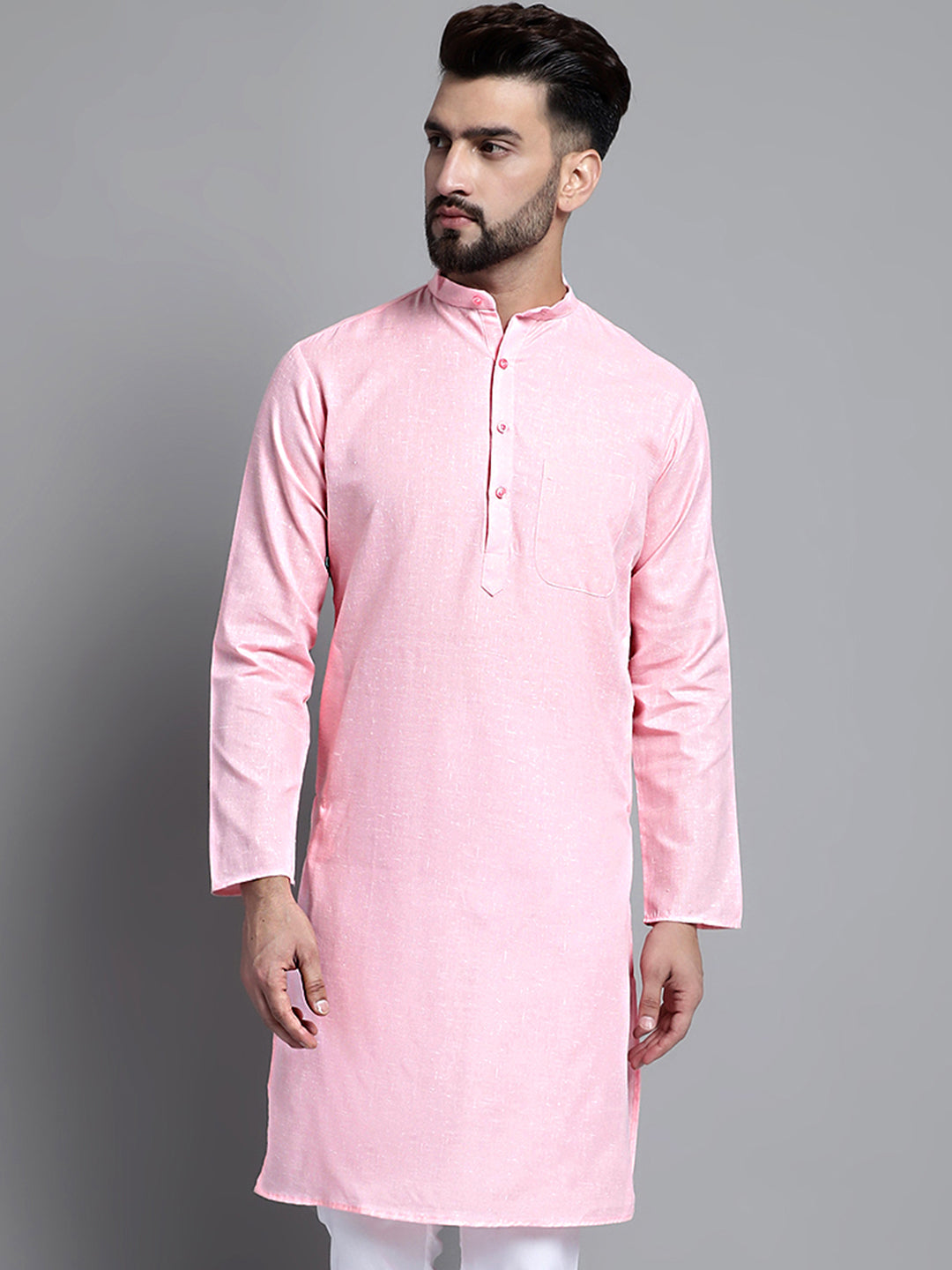 Jompers Men's Solid Pure Cotton Kurta Only - Pink - Distacart