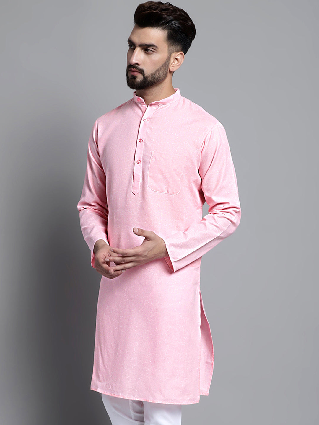 Jompers Men's Solid Pure Cotton Kurta Only - Pink - Distacart