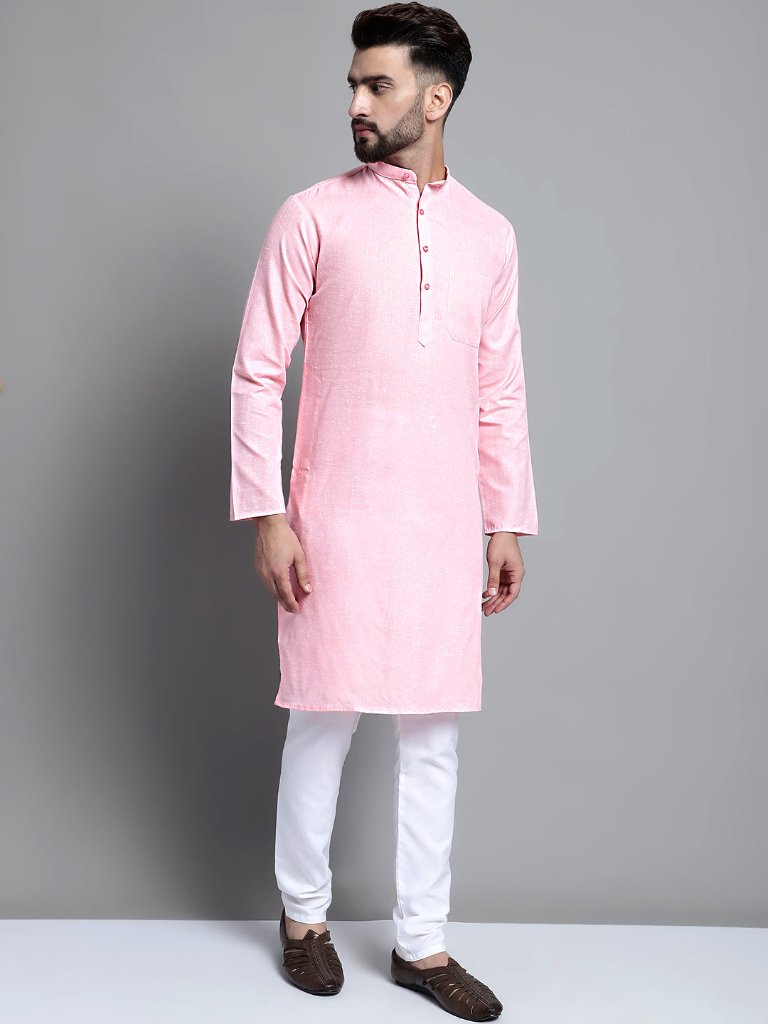 Jompers Men's Solid Pure Cotton Kurta Only - Pink - Distacart