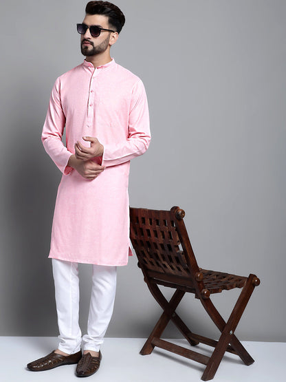 Jompers Men's Solid Pure Cotton Kurta Only - Pink - Distacart