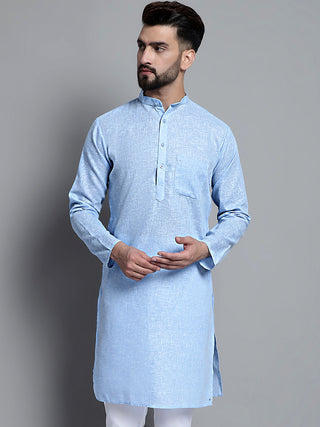 Jompers Men's Solid Pure Cotton Kurta Only - Sky Blue - Distacart