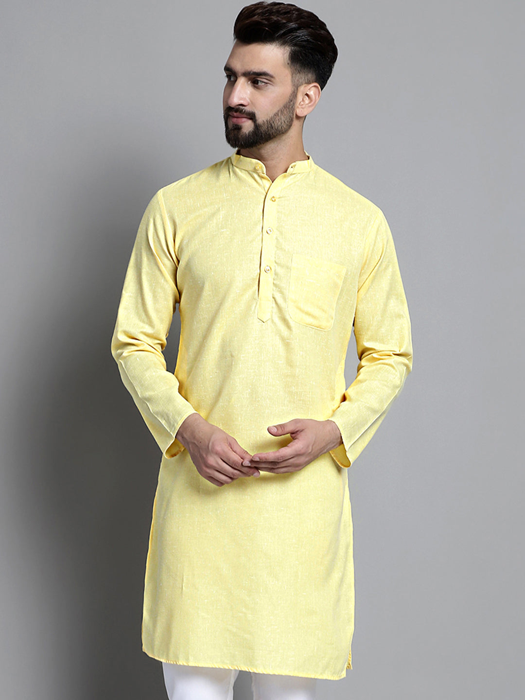 Jompers Men's Solid Pure Cotton Kurta Only - Yellow - Distacart