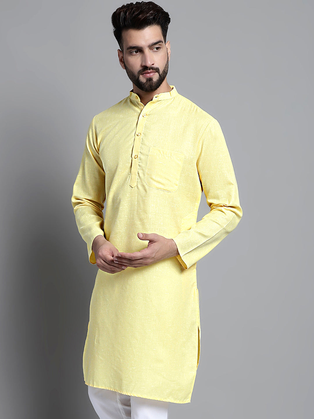 Jompers Men's Solid Pure Cotton Kurta Only - Yellow - Distacart