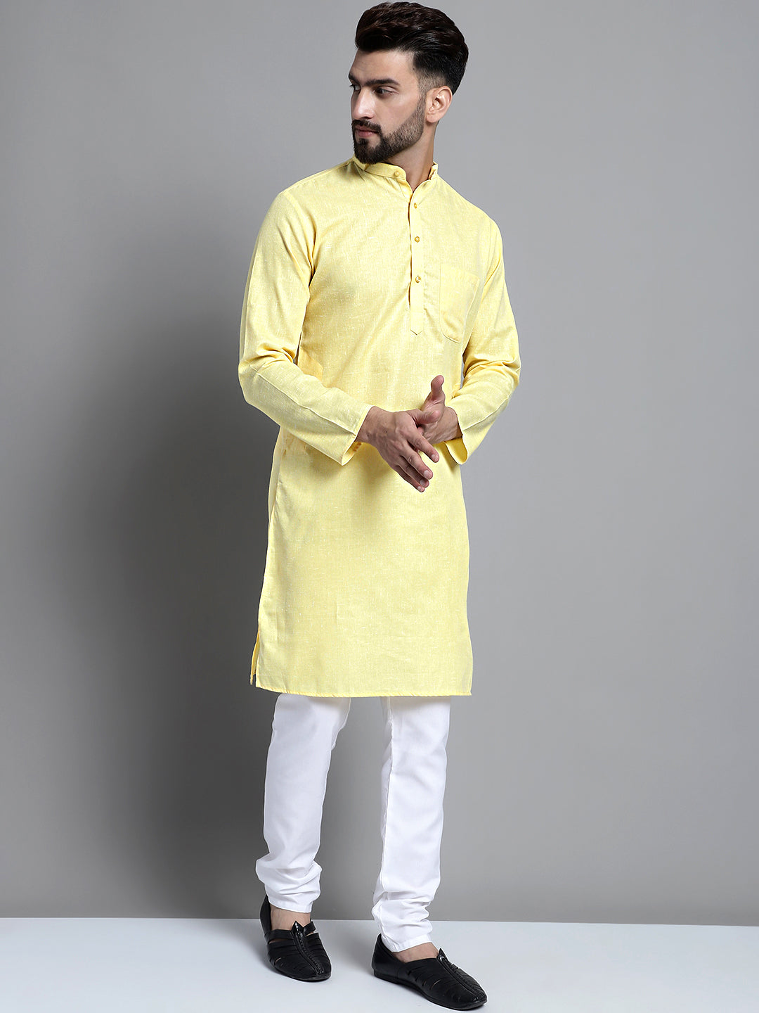 Jompers Men's Solid Pure Cotton Kurta Only - Yellow - Distacart