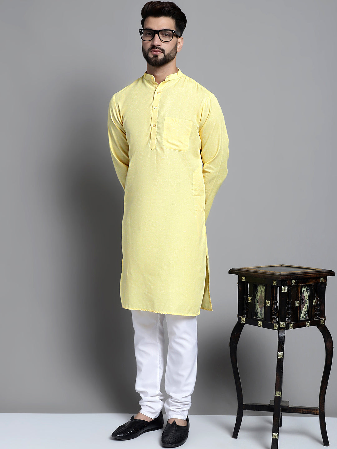 Jompers Men's Solid Pure Cotton Kurta Only - Yellow - Distacart