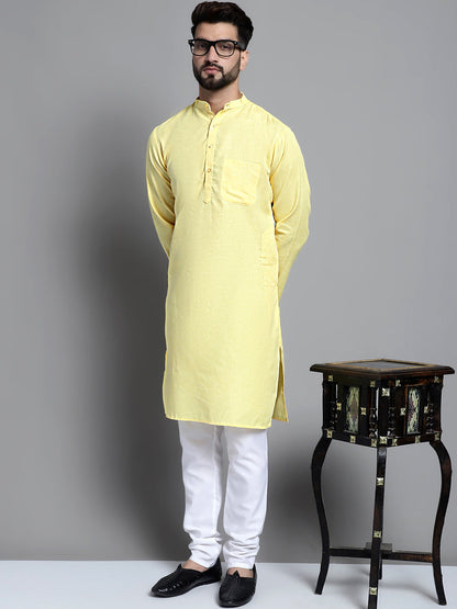 Jompers Men's Solid Pure Cotton Kurta Only - Yellow - Distacart