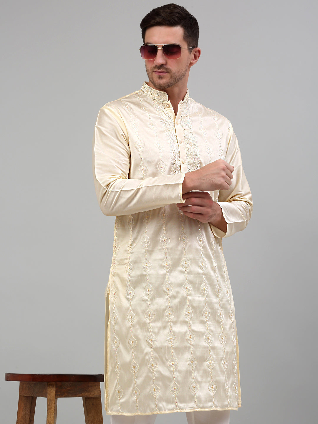 Jompers Men's Cream Embroidered Kurta Only - Distacart