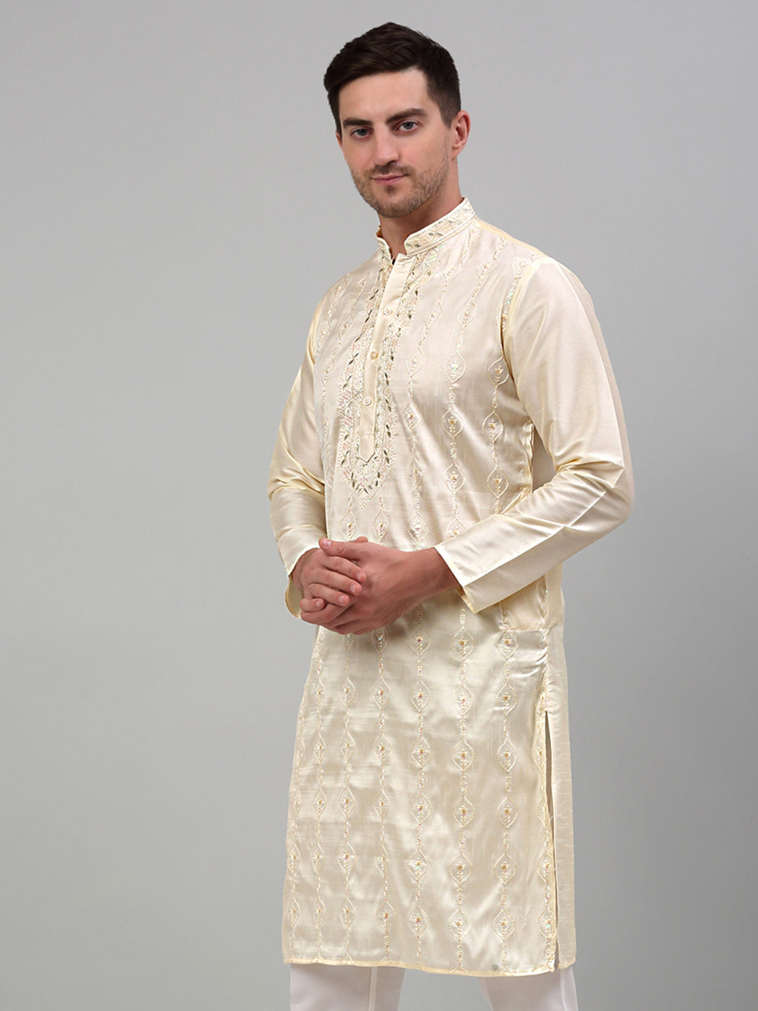 Jompers Men's Cream Embroidered Kurta Only - Distacart