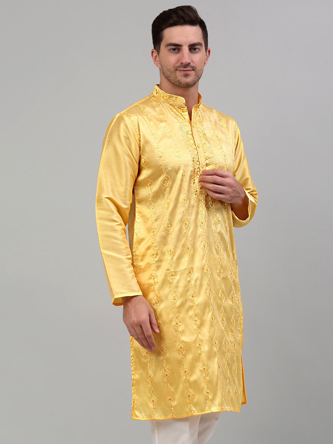 Jompers Men's Yellow Embroidered Kurta Only - Distacart