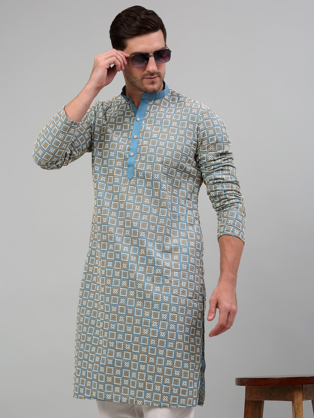 Jompers Men's Blue Embroidered Kurta Only - Distacart