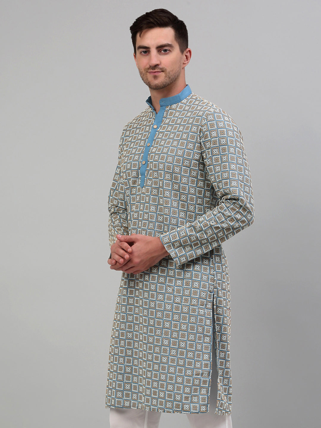 Jompers Men's Blue Embroidered Kurta Only - Distacart