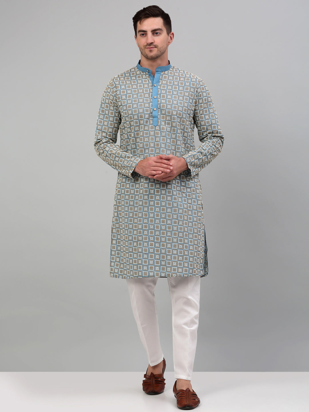 Jompers Men's Blue Embroidered Kurta Only - Distacart