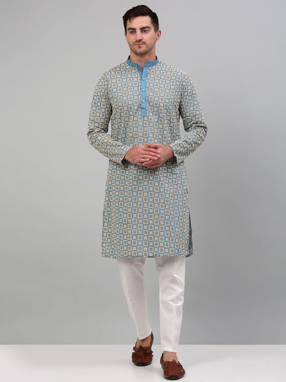 Jompers Men's Blue Embroidered Kurta Only - Distacart