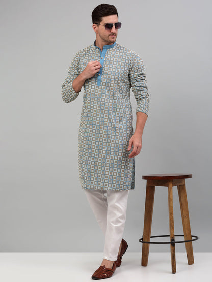 Jompers Men's Blue Embroidered Kurta Only - Distacart