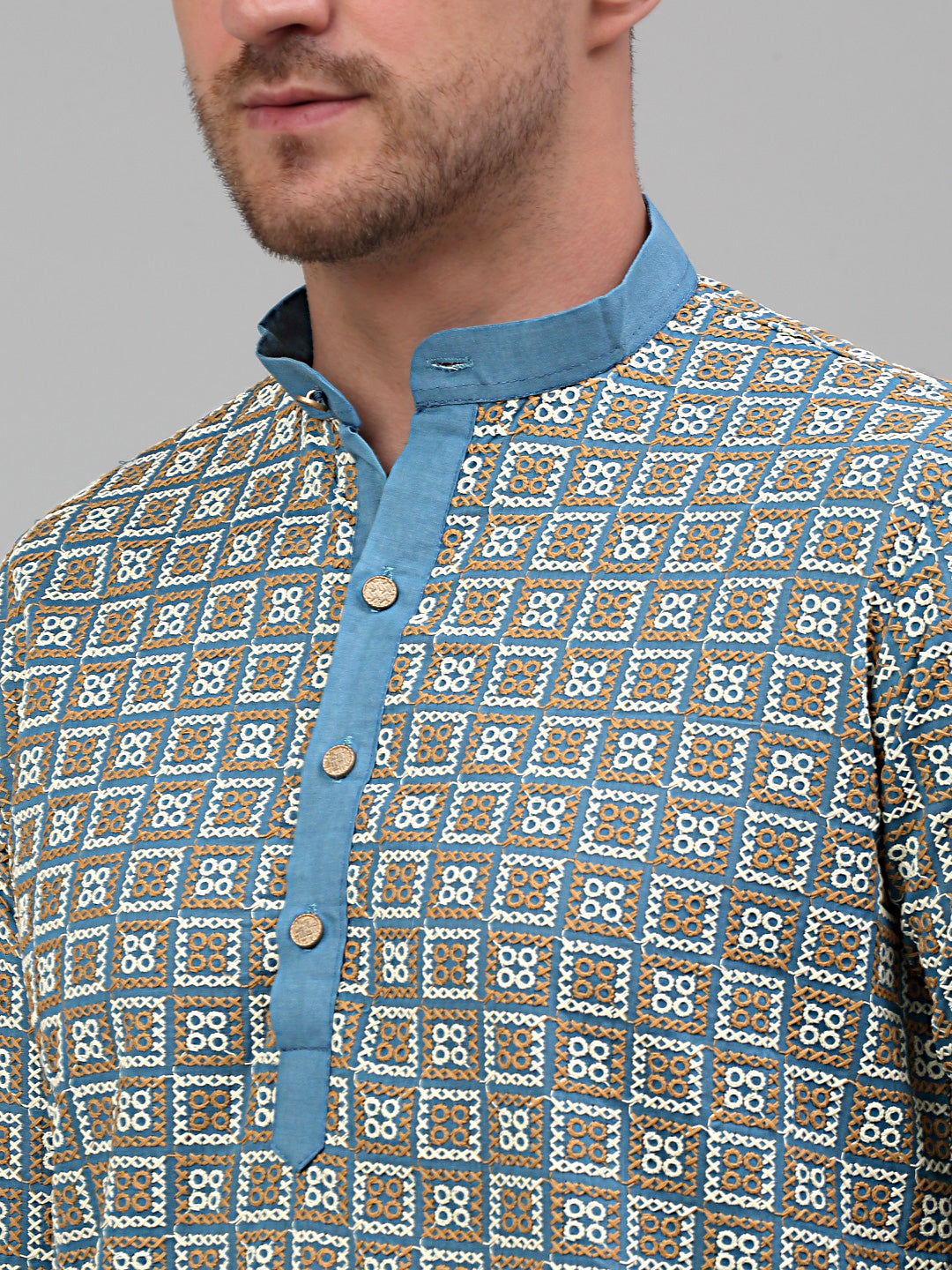 Jompers Men's Blue Embroidered Kurta Only - Distacart