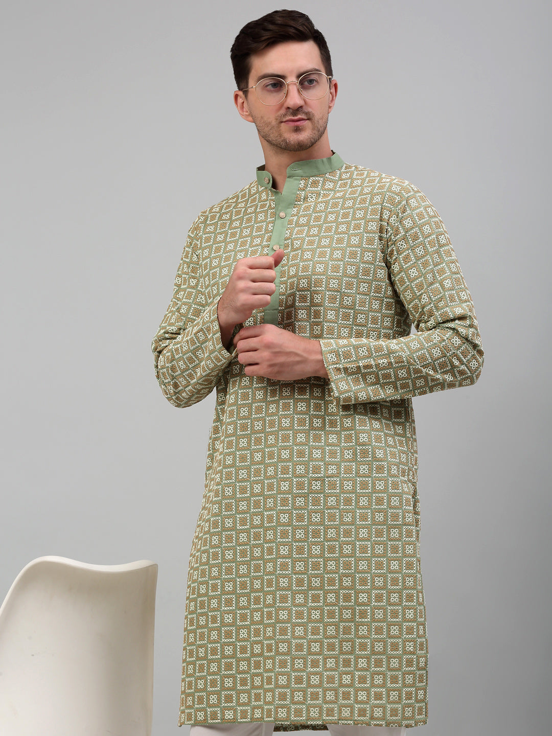 Jompers Men's Green Embroidered Kurta Only - Distacart