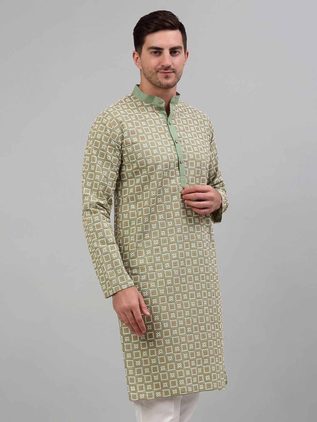Jompers Men's Green Embroidered Kurta Only - Distacart