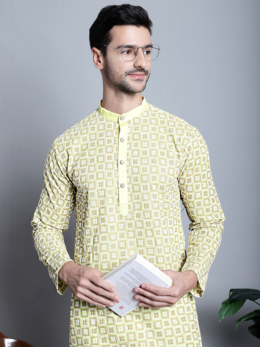 Jompers Men's Yellow Embroidered Kurta Only - Distacart