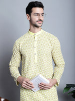 Thumbnail for Jompers Men's Yellow Embroidered Kurta Only - Distacart