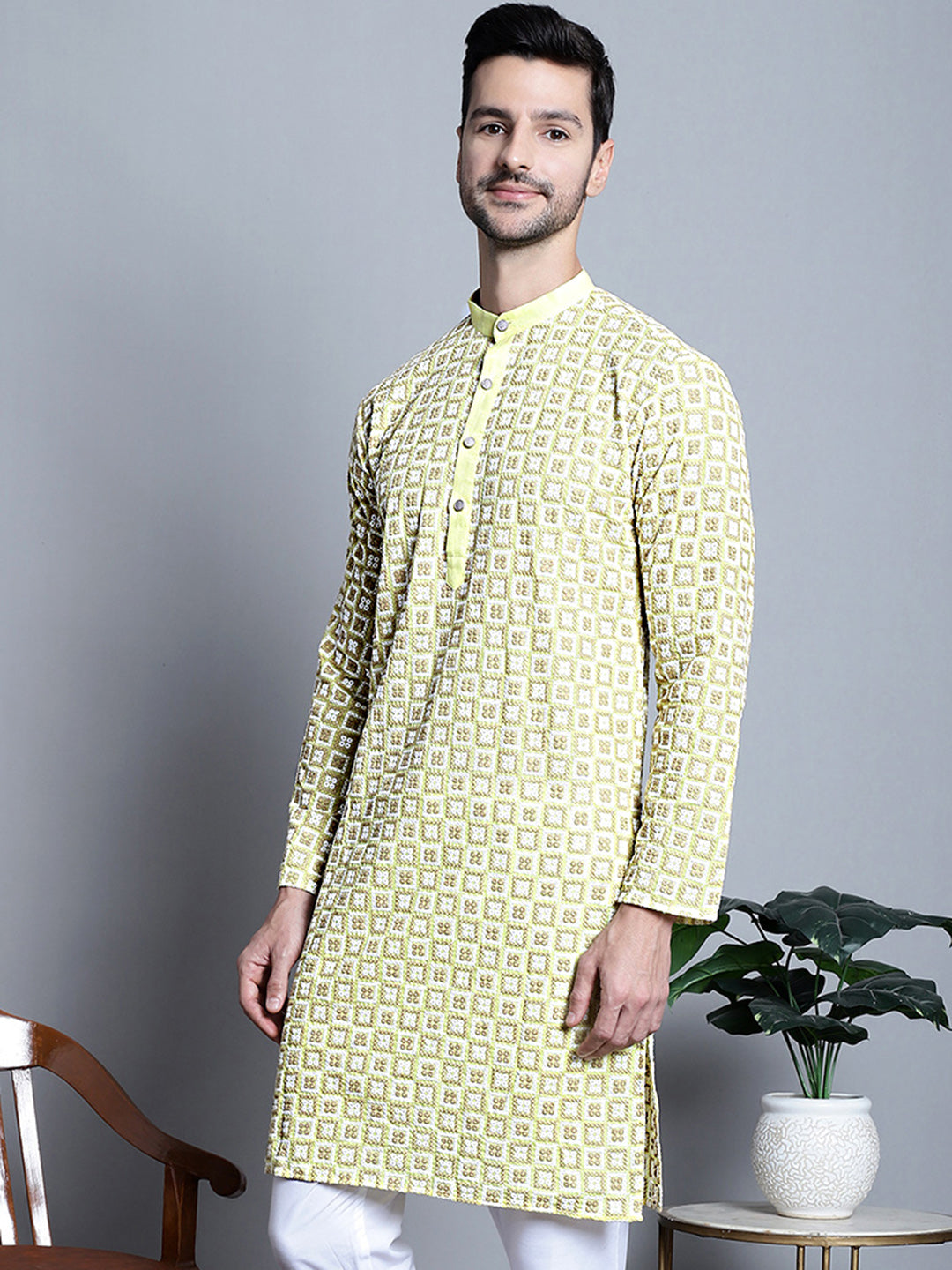 Jompers Men's Yellow Embroidered Kurta Only - Distacart