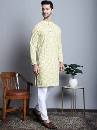 Thumbnail for Jompers Men's Yellow Embroidered Kurta Only - Distacart