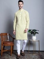 Thumbnail for Jompers Men's Yellow Embroidered Kurta Only - Distacart