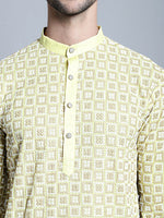 Thumbnail for Jompers Men's Yellow Embroidered Kurta Only - Distacart