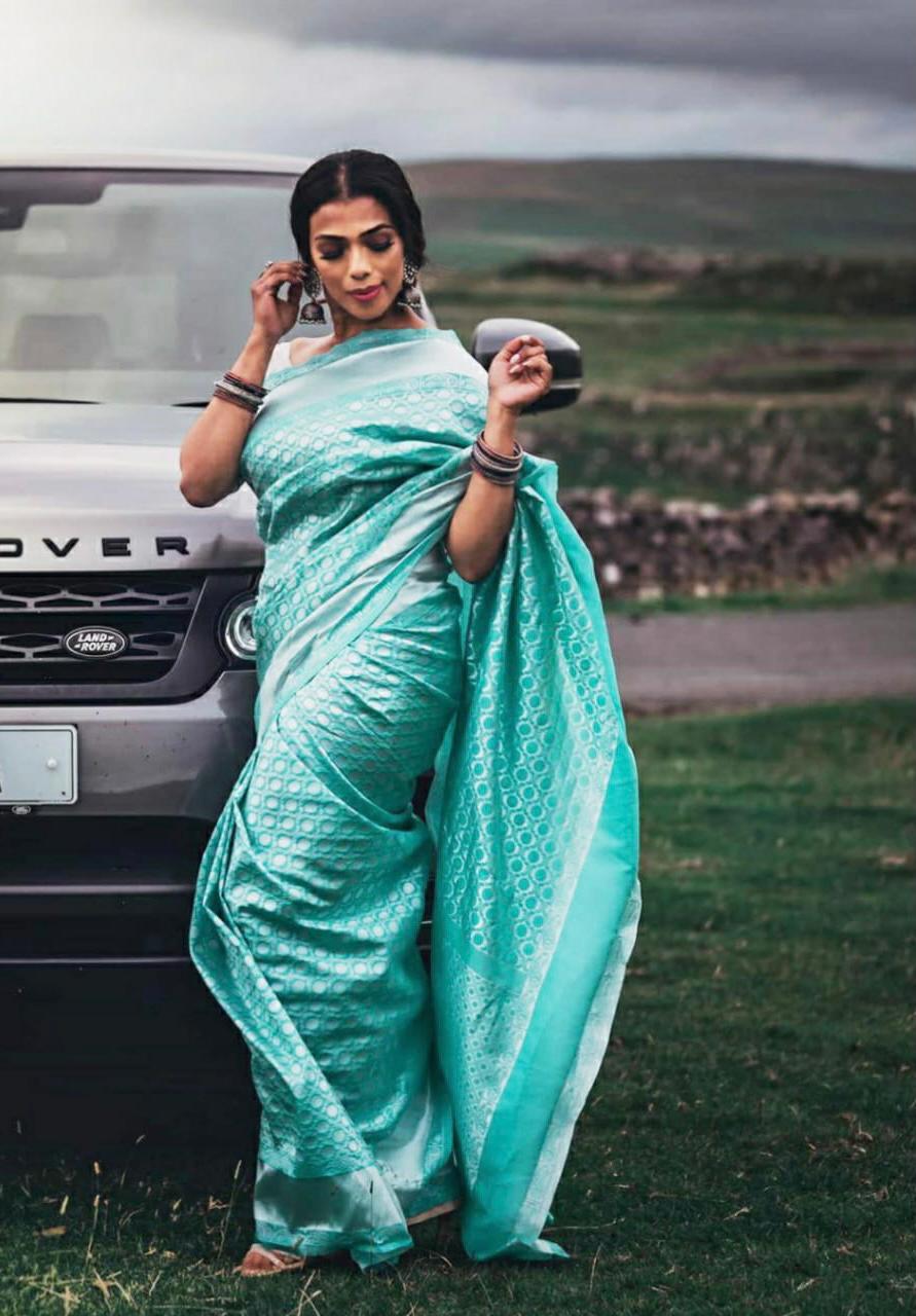 NOZ2TOZ Jacquard Lichi Silk Sky Blue Saree With Unstitched Blouse Piece - Distacart