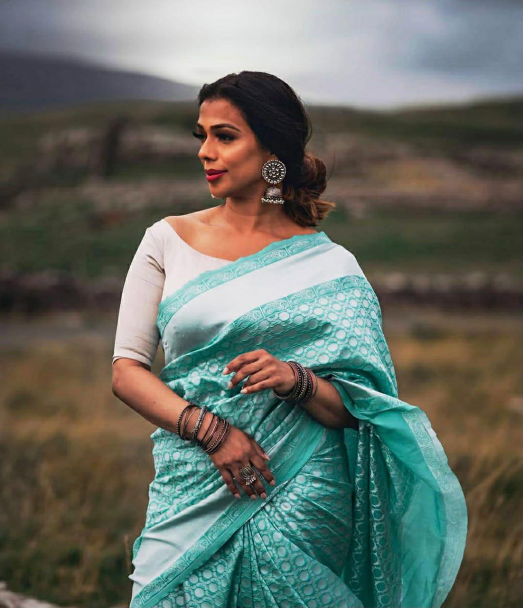 NOZ2TOZ Jacquard Lichi Silk Sky Blue Saree With Unstitched Blouse Piece - Distacart