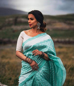 Thumbnail for NOZ2TOZ Jacquard Lichi Silk Sky Blue Saree With Unstitched Blouse Piece - Distacart