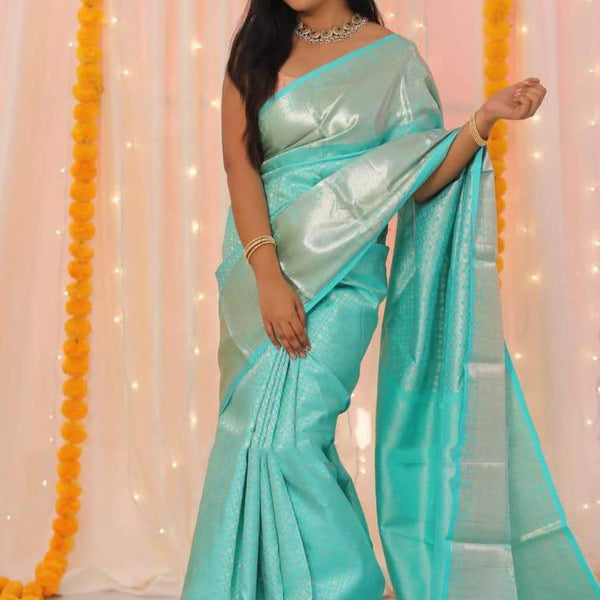 NOZ2TOZ Jacquard Lichi Silk Sky Blue Saree With Unstitched Blouse Piece - Distacart