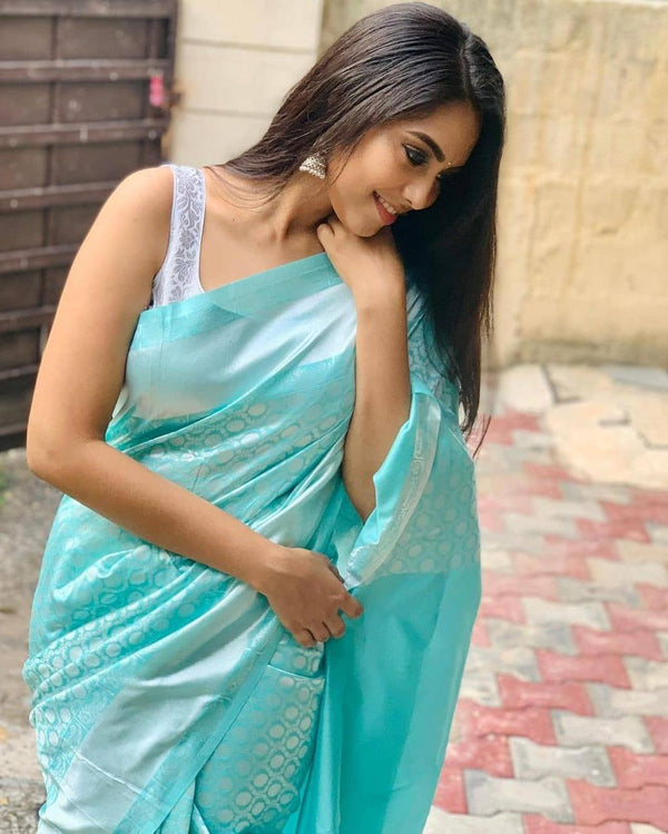 NOZ2TOZ Jacquard Lichi Silk Sky Blue Saree With Unstitched Blouse Piece - Distacart
