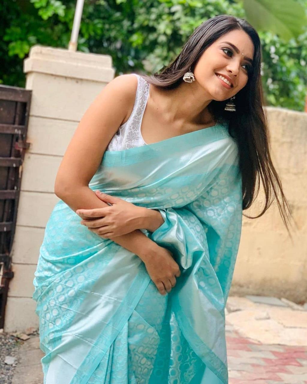NOZ2TOZ Jacquard Lichi Silk Sky Blue Saree With Unstitched Blouse Piece - Distacart