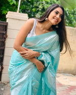 Thumbnail for NOZ2TOZ Jacquard Lichi Silk Sky Blue Saree With Unstitched Blouse Piece - Distacart