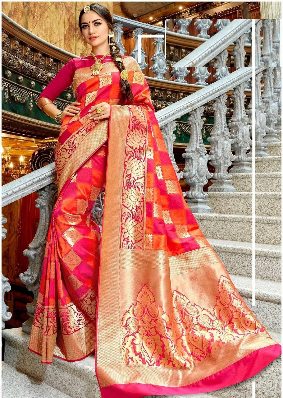 NOZ2TOZ Jacquard Lichi Silk Pink Saree With Unstitched Blouse Piece - Distacart