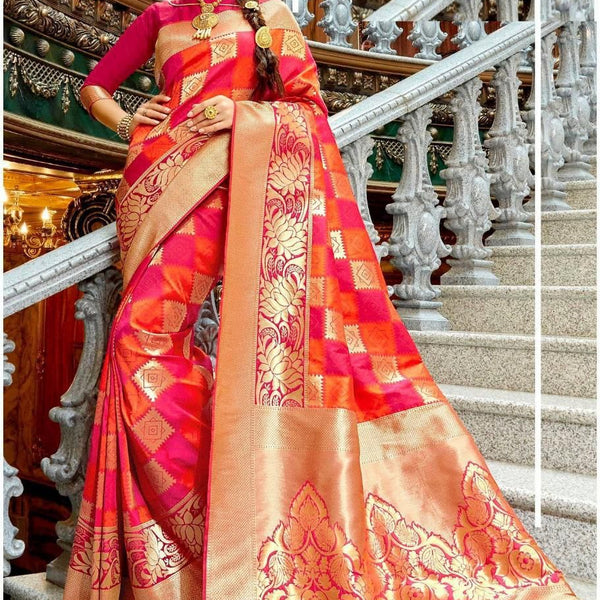 NOZ2TOZ Jacquard Lichi Silk Pink Saree With Unstitched Blouse Piece - Distacart