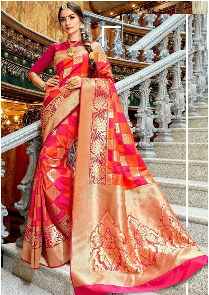 NOZ2TOZ Jacquard Lichi Silk Pink Saree With Unstitched Blouse Piece - Distacart