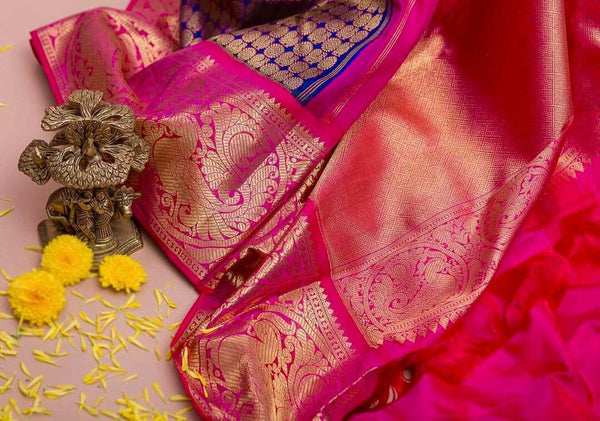 Malishka Jacquard Lichi Silk Pink Saree With Unstitched Blouse Piece - Distacart