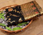 Thumbnail for Malishka Jacquard Lichi Silk Black Saree With Unstitched Blouse Piece