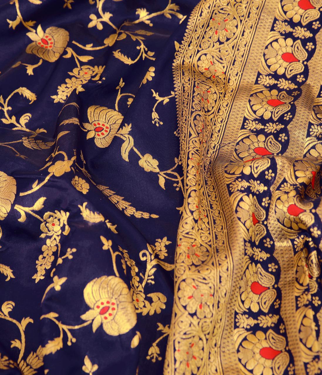 NOZ2TOZ Jacquard Lichi Silk Blue Saree With Unstitched Blouse Piece - Distacart