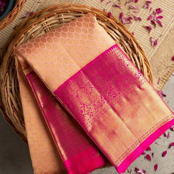 NOZ2TOZ Jacquard Lichi Silk Peach Saree With Unstitched Blouse Piece - Distacart