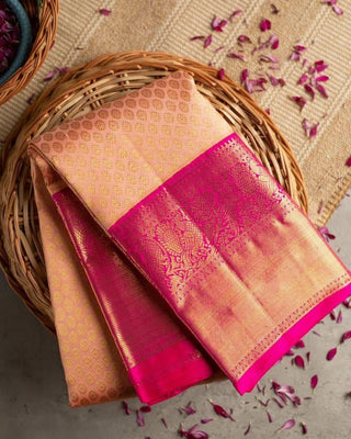 NOZ2TOZ Jacquard Lichi Silk Peach Saree With Unstitched Blouse Piece - Distacart