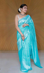 Thumbnail for NOZ2TOZ Jacquard Lichi Silk Sky Blue Saree With Unstitched Blouse Piece - Distacart