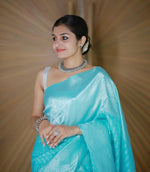 Thumbnail for NOZ2TOZ Jacquard Lichi Silk Sky Blue Saree With Unstitched Blouse Piece - Distacart