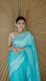 Thumbnail for NOZ2TOZ Jacquard Lichi Silk Sky Blue Saree With Unstitched Blouse Piece - Distacart