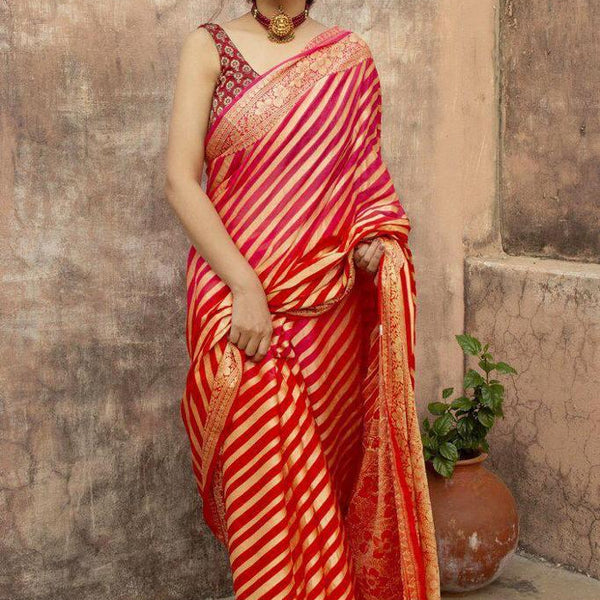 NOZ2TOZ Jacquard Lichi Silk Red Saree With Unstitched Blouse Piece - Distacart
