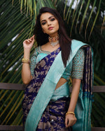 Thumbnail for NOZ2TOZ Jacquard Lichi Silk Blue Saree With Unstitched Blouse Piece - Distacart